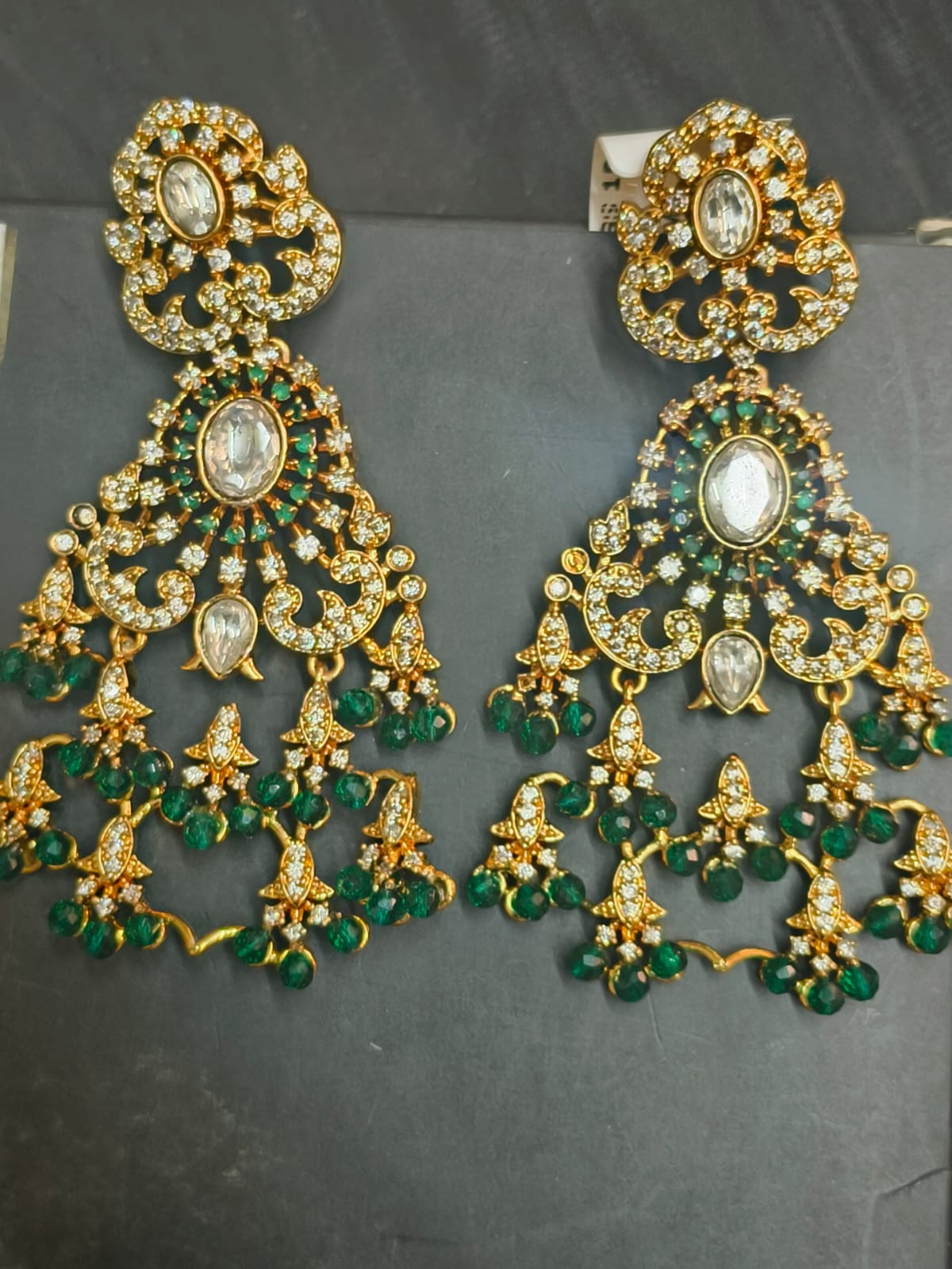 Green and White Stones Jhumka